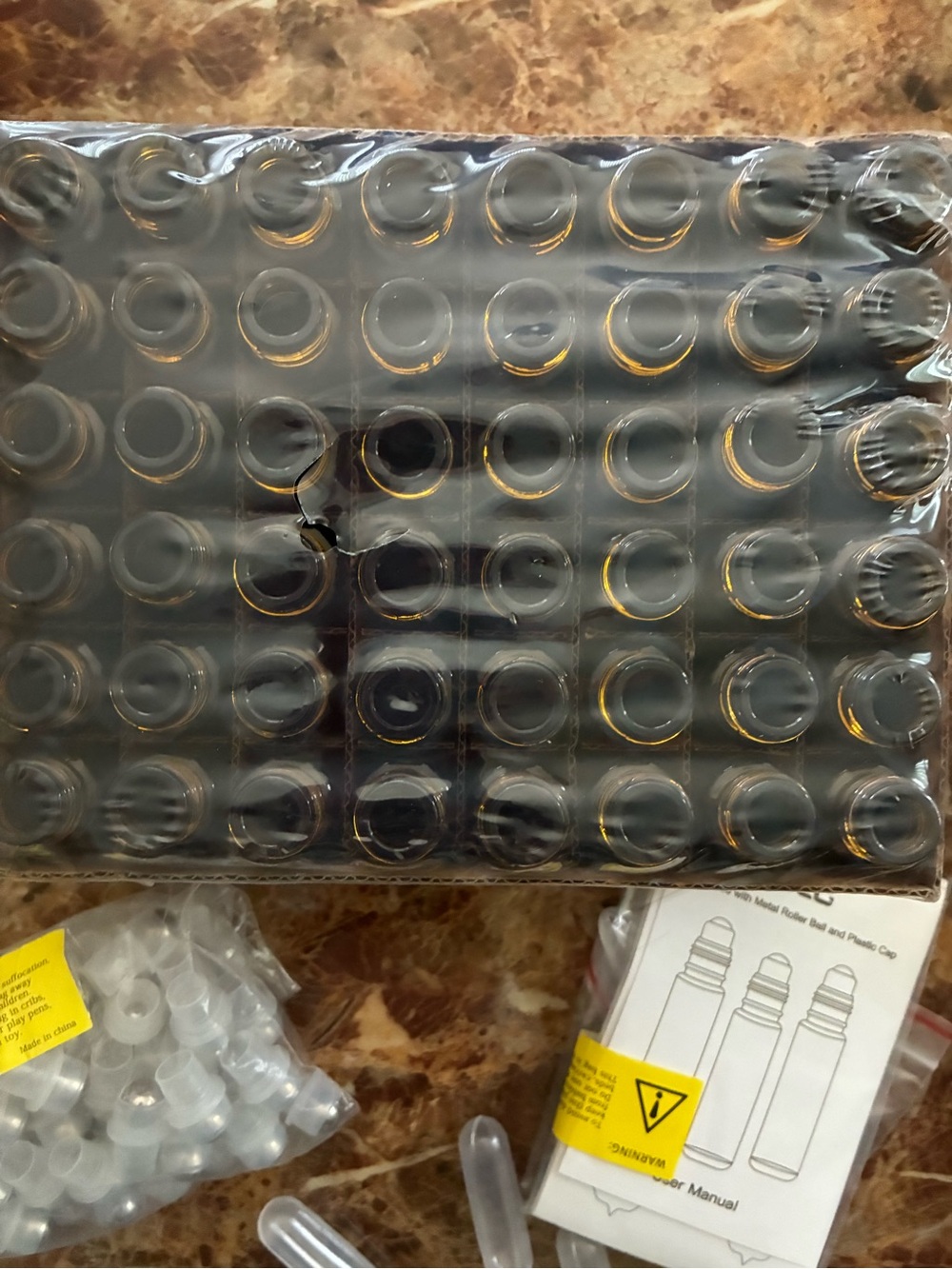 Empty Amber Glass Vials in Black Tray - Bulk Pack perfect for oils or perfumes